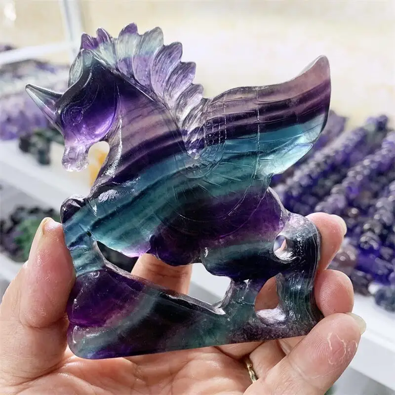 

Natural Rainbow Fluorite Rainbow Unicorn Large Home Decoration Feng Shui Spiritual Independence Freedom Gift Rock Halloween 1pcs