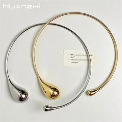 HUANZHI Fashion Water Drop Shaped Open Metal Choker Necklace for Women Girls Punk Cool Exaggerated Minimalist Jewelry Gifts 2024