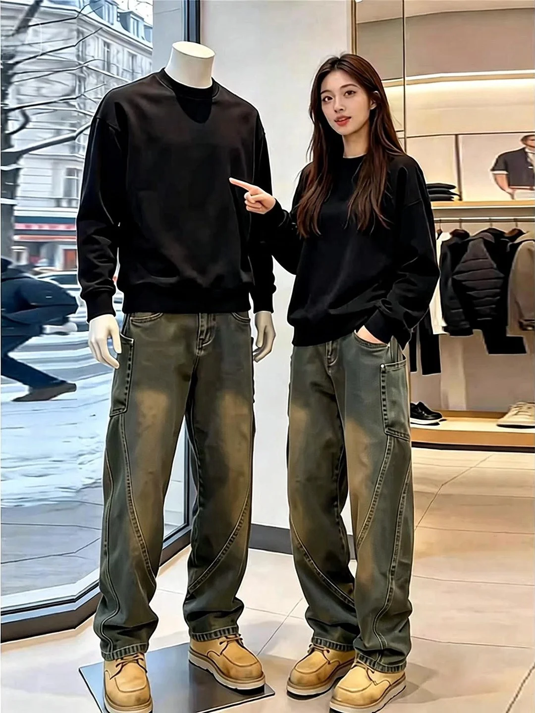 

Retro Blue Knife Denim Jeans Men's Autumn Winter Waed Workwear Pants Cleanfit Straight Leg Micro Flared Trousers