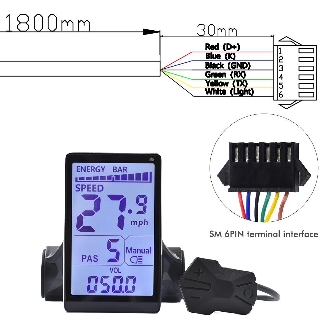 UART2 M5 24V 36V 48V elektrische fiets Kleurrijk display E-scooter LCD-paneel met USB UART voor elektrische bergfietsonderdelen (6PIN)