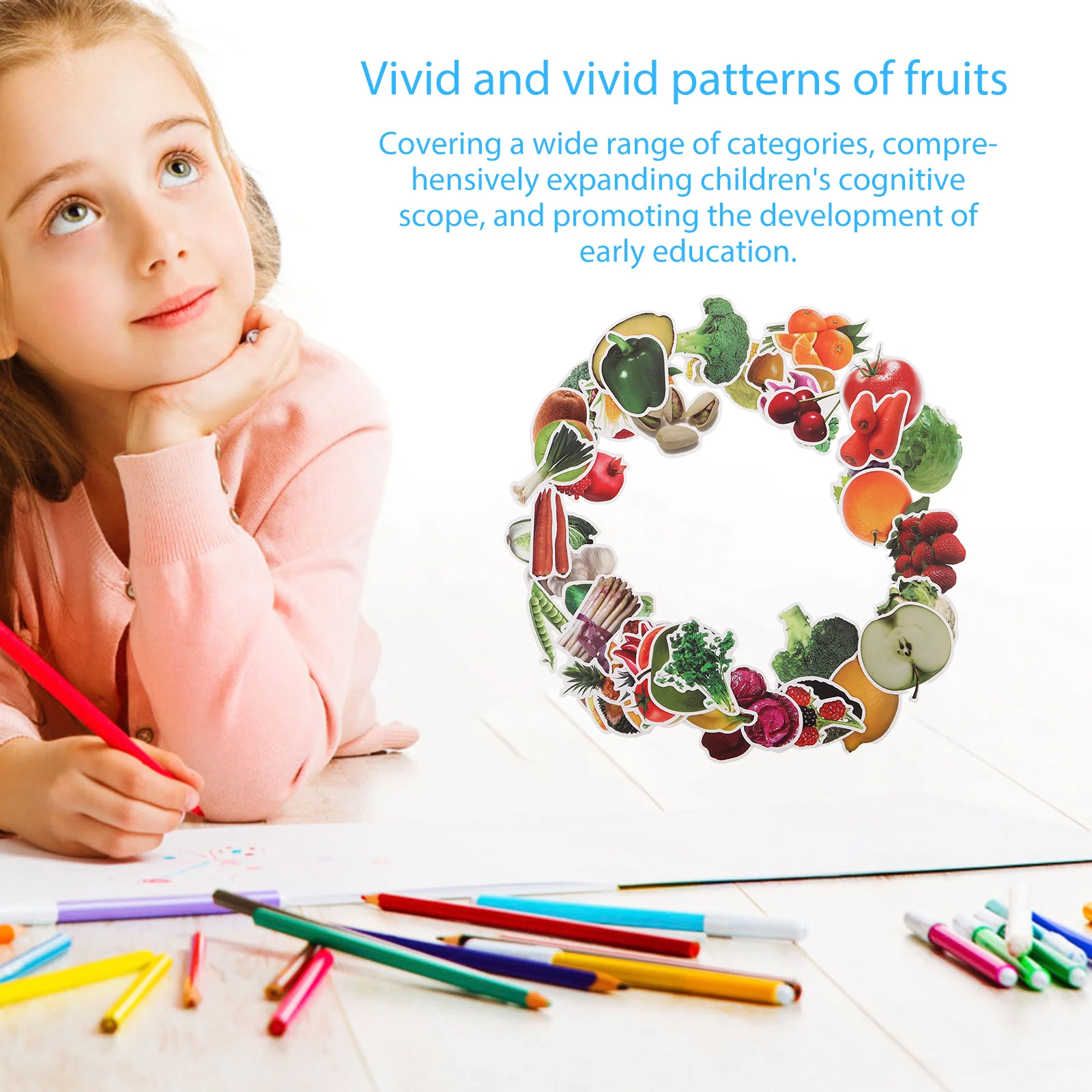 200Pcs Realistic Fruit Stickers Waterproof Vegetable Decals for Hand Eye Coordination Development Stickers for Water