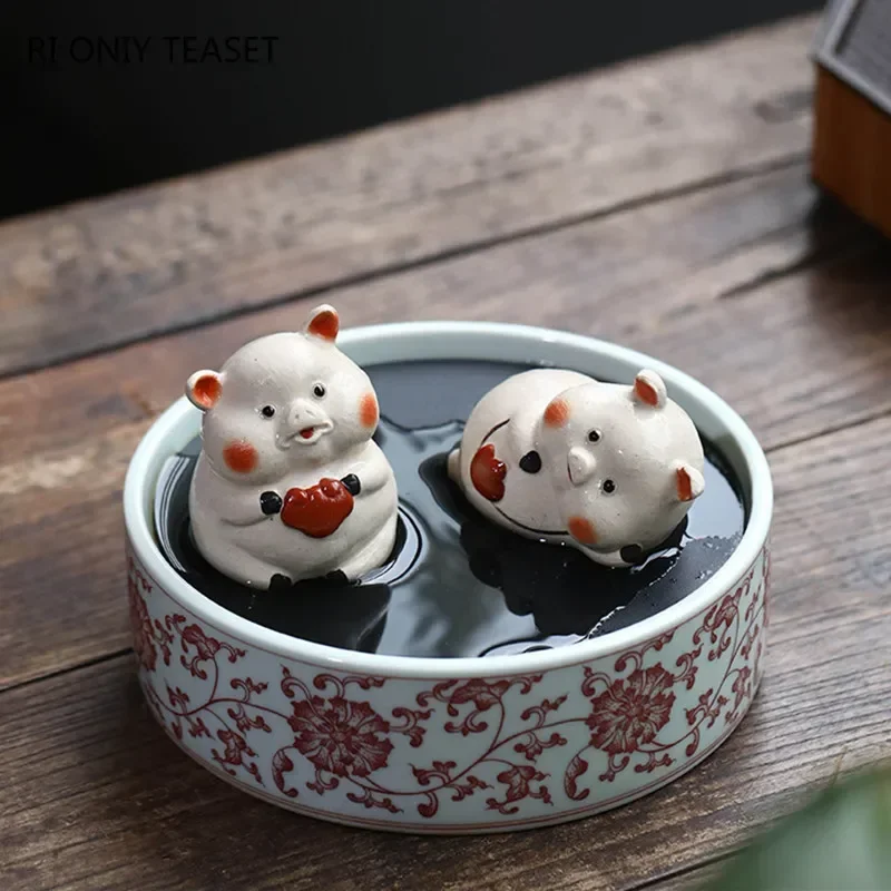 Chinese Yixing Purple Clay Tea Pet Cute Pig Statue Figure Ornaments Desktop Handmade Sculpture Crafts Zisha Tea Set Decoration