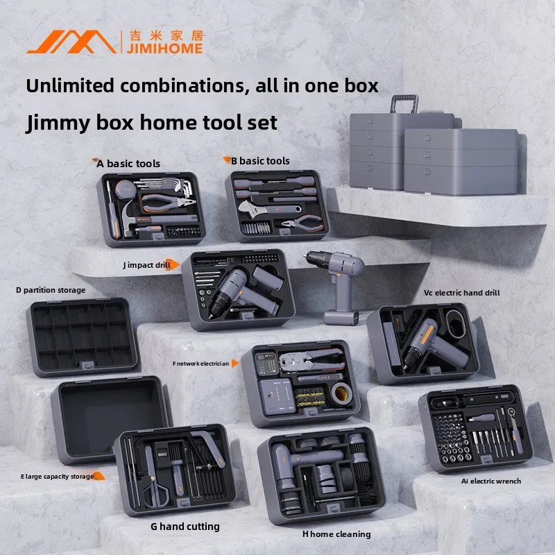 Modular Household Tool Case with Layered Storage and Locking Latches, Multi Function Repair Tool Set with Screwdrivers, Pliers