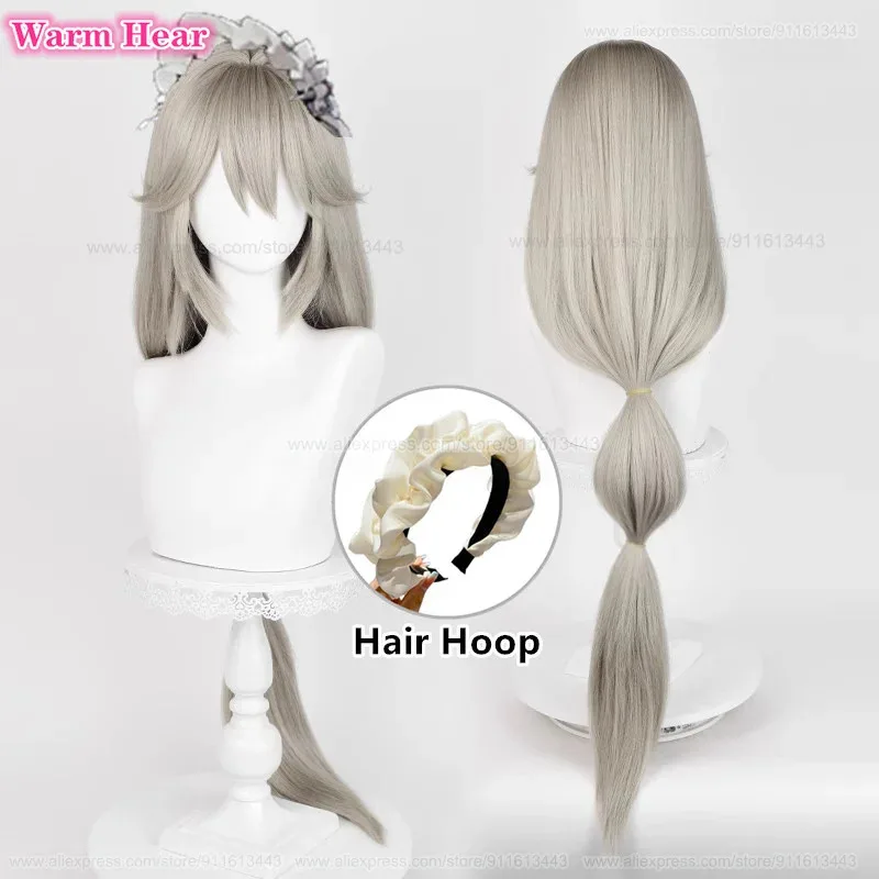 게임 Alexandrina Sebastiane 합성 105cm 긴 리넨 그레이 포니 테일 코스프레 애니메이션 가발 내열성 헤어 할로윈 파티 가발