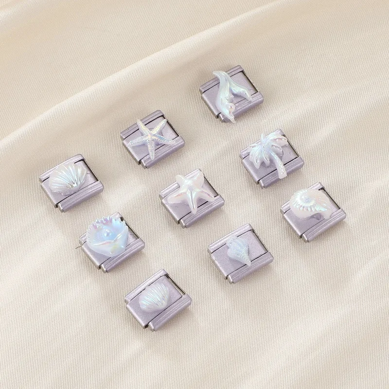 Ocean Dreaming Purple Collection Conch Starfish Shell Italian Charm Fit 9MM Stainless Steel Bracelet Jewelry Women DIY Making