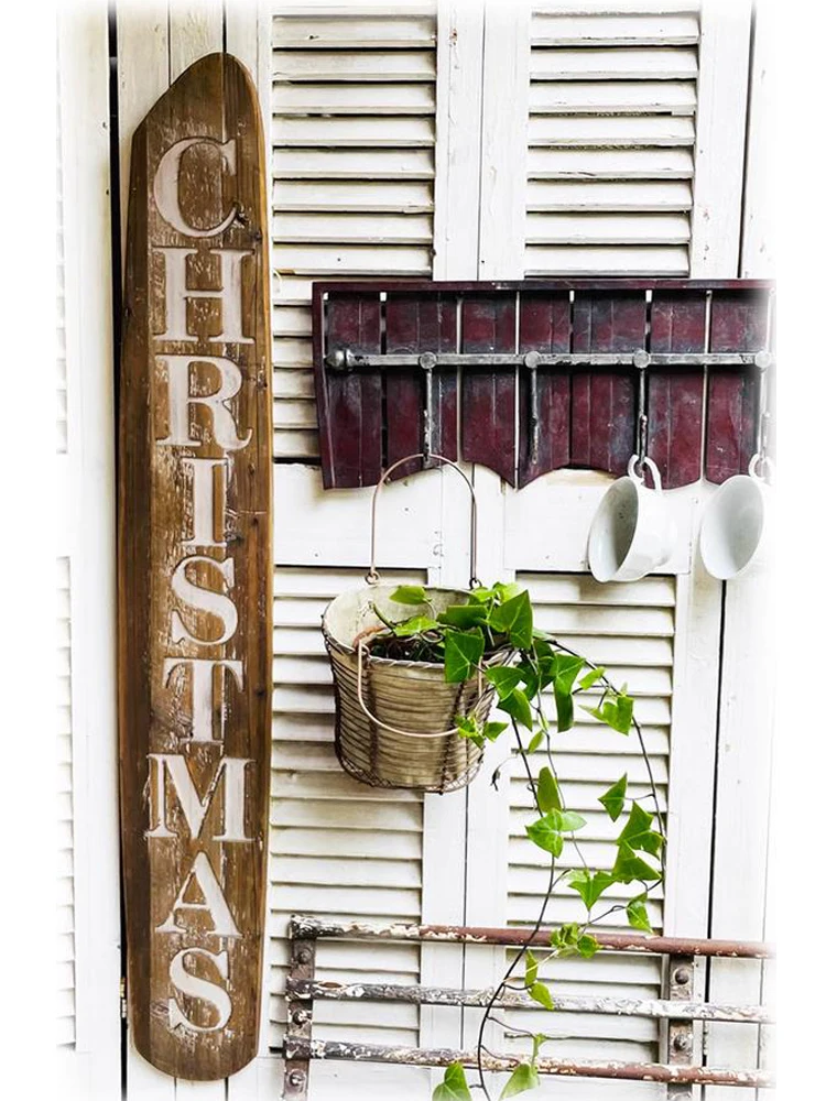 

Vertically Farmhouse Primitive Vintage Wooden Christmas Wall Decor Plaque