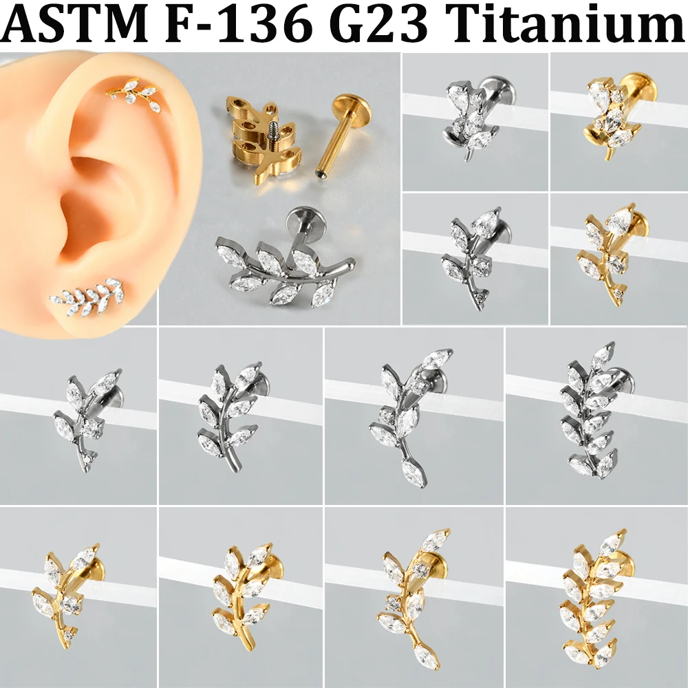 1 Stück CZ-besetzter Lippen-/Nasenstecker mit drei/fünf/zehn Marquise-Zirkonia-Steinen, Titan-Implantat mit Innengewinde, Tragus-, Helix-, Rook-, Conch-Ohrring
