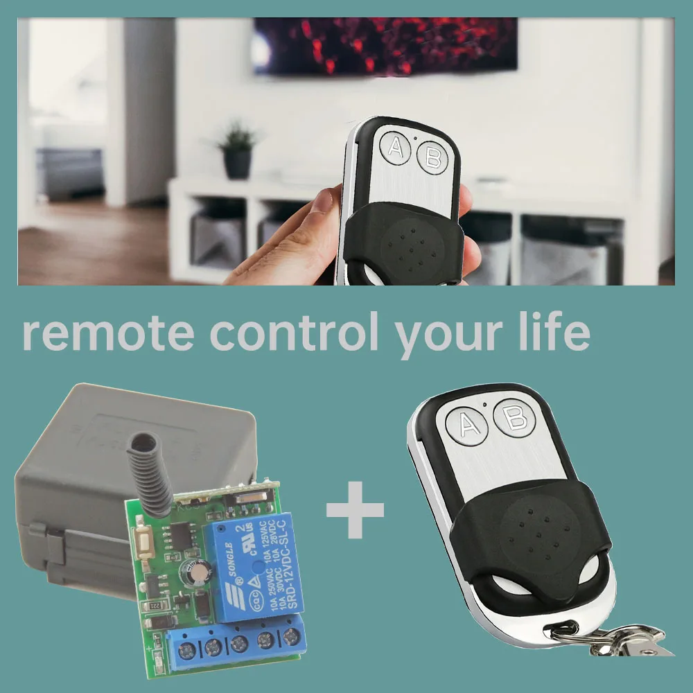 Universal Controle Remoto para LED Garagem Porta Abridor, Receptor de Relé e Transmissor, Deslizante Tampa, 433mHz, DC, 12V, 10A, 1Ch