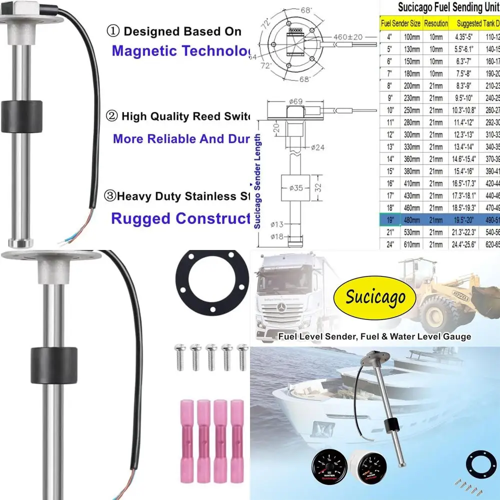 

19"(480mm) Fuel Gauge Sending Unit Marine Fuel Sending Unit for Boat Tank Fuel Level Sending Unit Stainless Steel Water Tank Sen