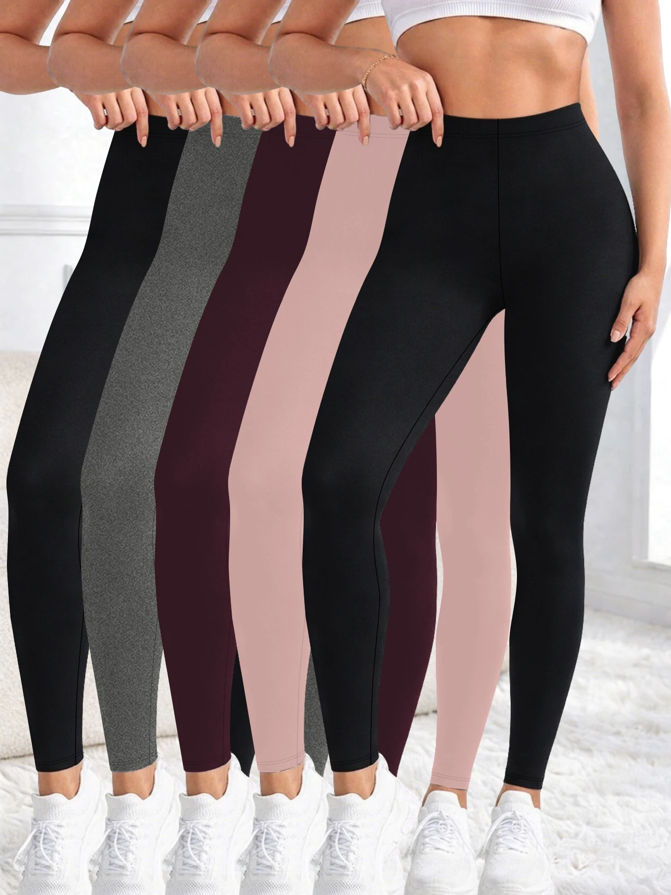 

5 pack Low Rise Super Soft Leggings for Women - High Elasticity Tights for Yoga Running Workout Casual Wear