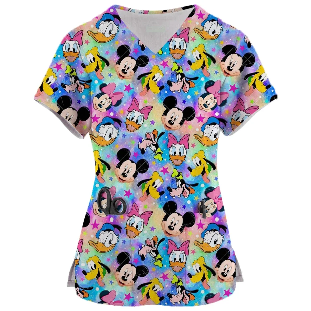 T-Shirt Workwear Minnie Mouse Cute Pattern Print Mickey Mouse Summer Loose Child Care Dental Nurse Caregiver Daisy Duck