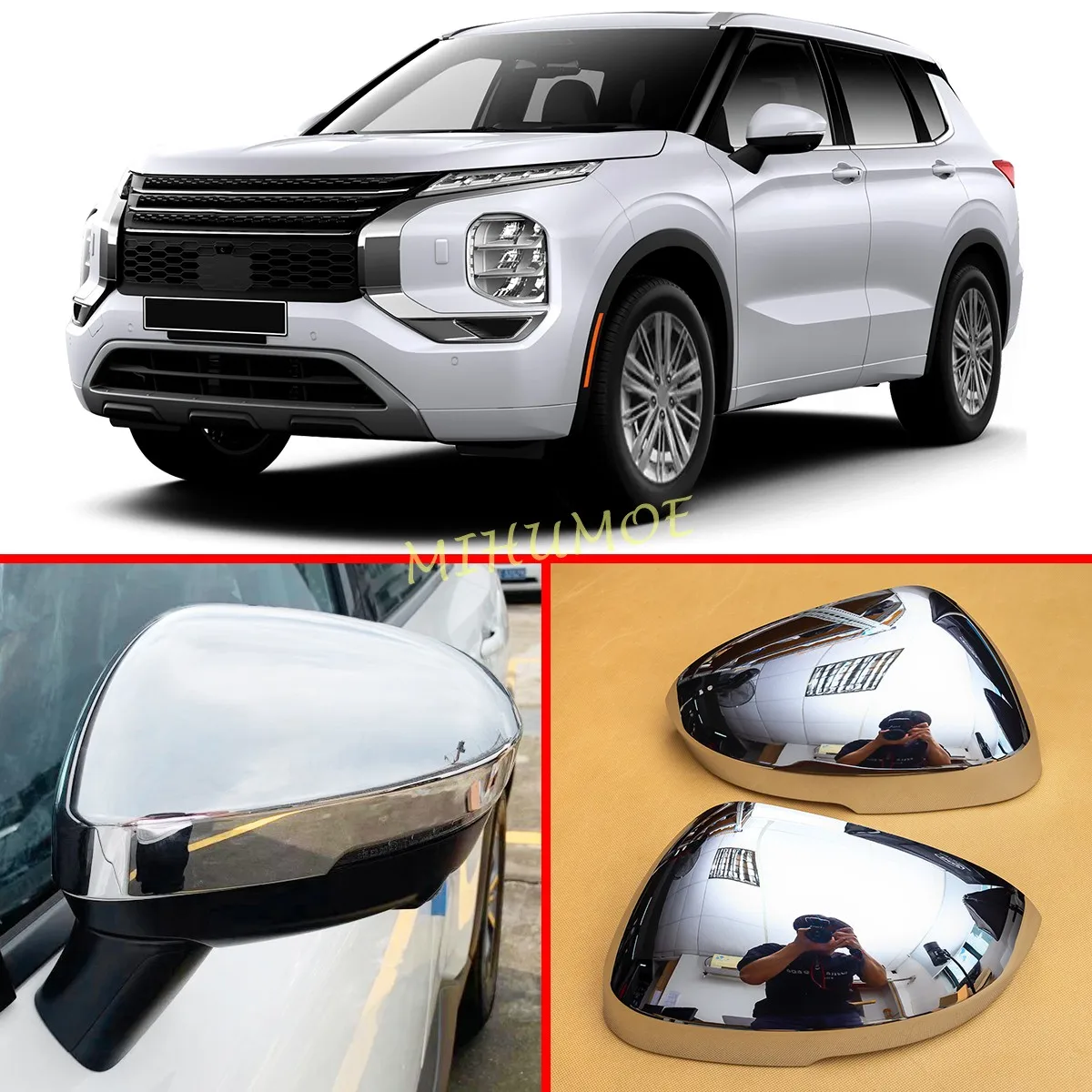

Car Side Rearview Mirror Cover Caps For Mitsubishi Outlander 2022 2023 2024 2025 2Pcs/Set Carbon Fiber Black / Glossy Chrome ABS