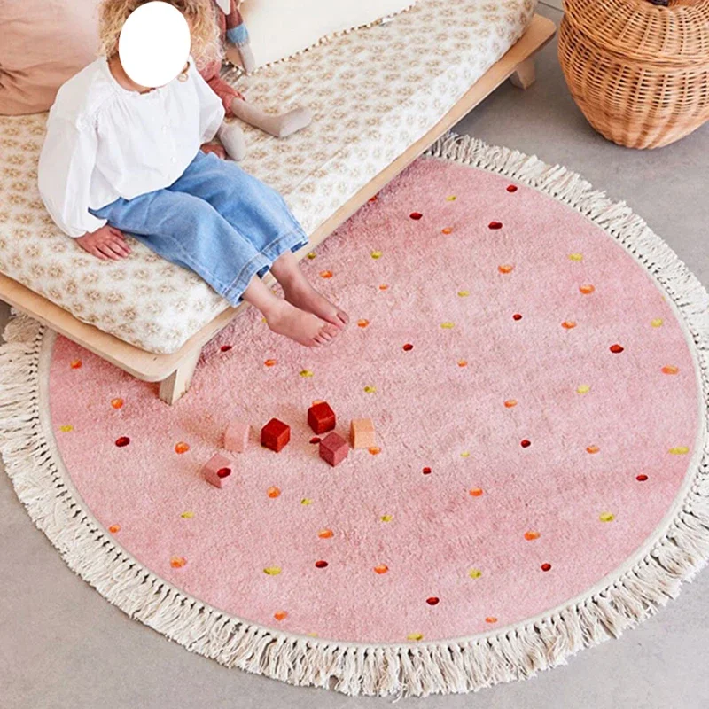 

Bedroom Carpet Children's Bedside Floor Mat Round Pink Cute Girl Home Decoration Rug Machine Washable Carpets Kids Rugs 침실 카펫