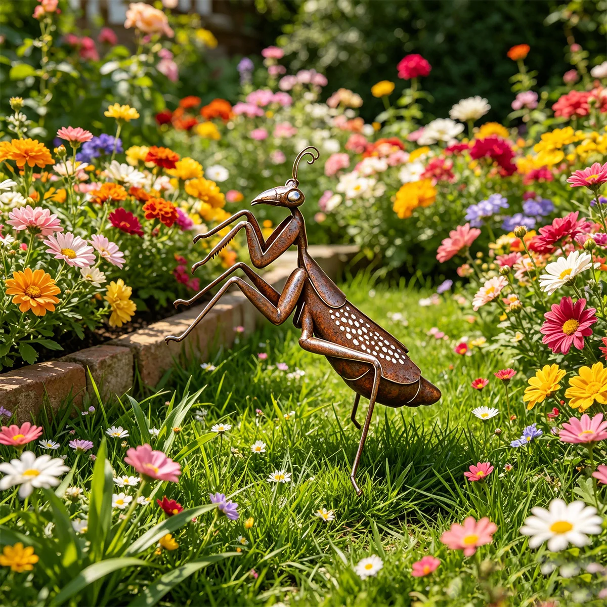 Statue de jardin en fer forgé, décoration extérieure, thème insectes, ornement de pelouse autoportant, décoration de pelouse à faible entretien, décor de forme naturelle, sans alimentation électrique, cadeau idéal pour les passionnés de jardin et diverses occasions festives.