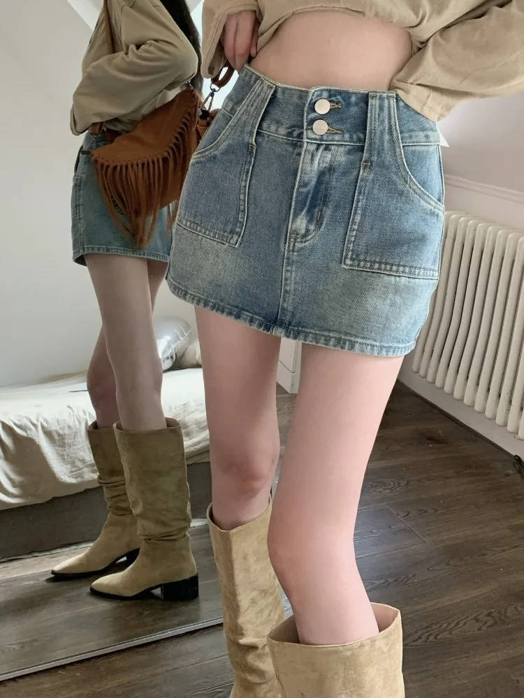 

Модные женские джинсовые юбки-шорты в стиле ретро, больших размеров, летние, А-силуэт, с высокой талией, короткие, в корейском стиле, для повседневной носки