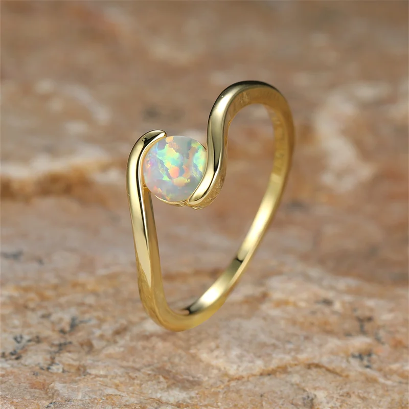 Rainbow White Opal Ring