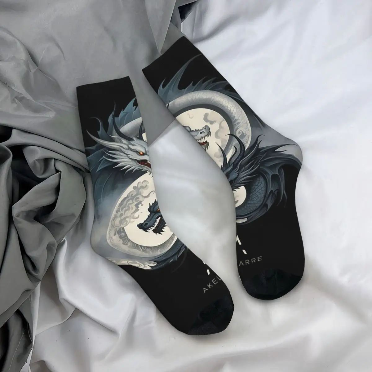 

Носки на все сезоны с изображением дракона Инь-Ян, классическая мифология, модные длинные носки для мужчин и женщин, подарки на День святого Валентина