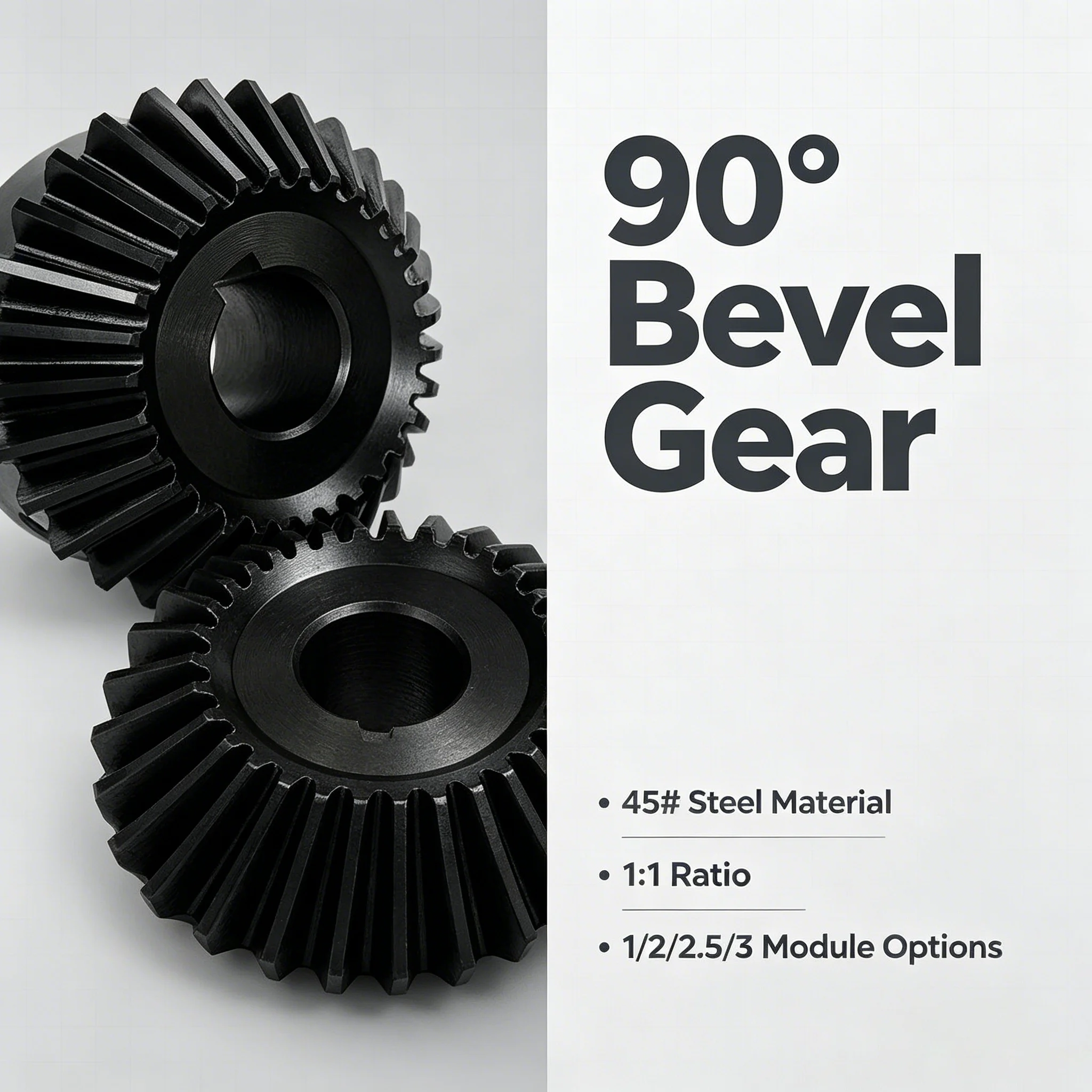 45# Steel Bevel Gears, 90 Degree Miter Gears (1:1 Ratio), 1M / 2M / 2.5M / 3M Module, Helical Bevel Gears for Power Transmission