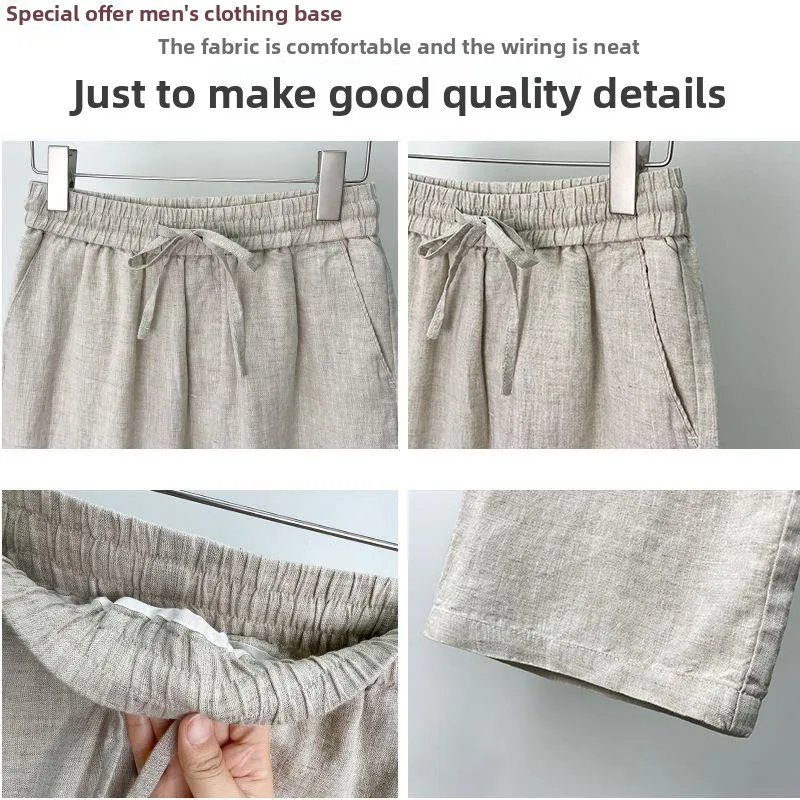 

High-End Pure Linen Men's Summer Thin Cotton Linen Casual Pants Loose Straight Leg Long Trousers Large Size Men's Clothing