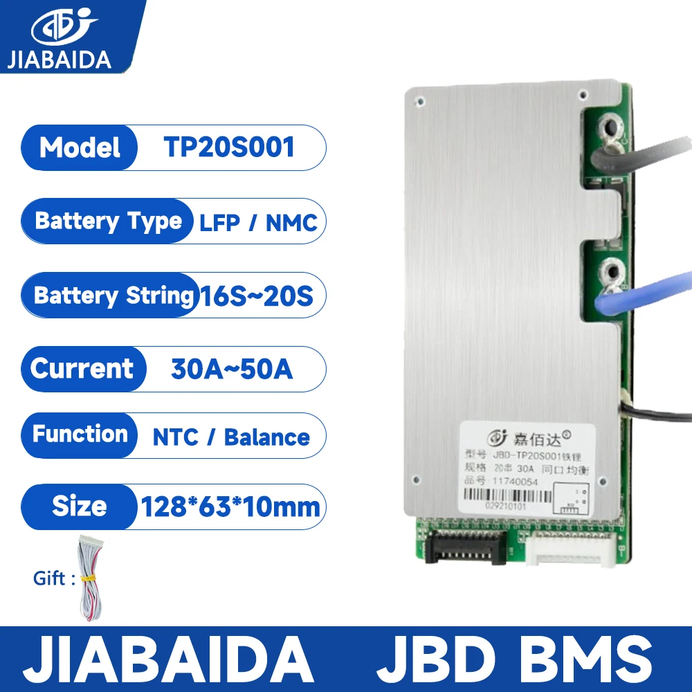 

JBD BMS 16S LiFePo4 17S 20S Li-ion Lithium Battery 48V 60V 72V with Balance NTC 30A 40A 50A Curremt Protect JIABAIDA BMS