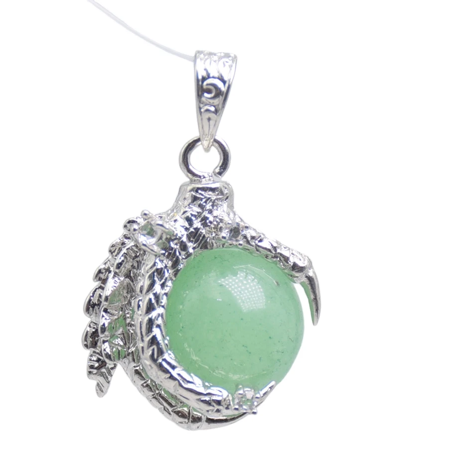 Natural Stone Dragon Claw Pendants for Necklace White Rhinestone Crystal Green Aventurine Round Ball Bead Charm Reiki Jewellery