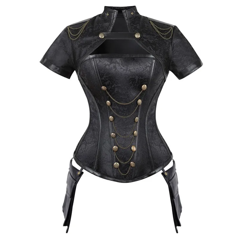 Steampunk Sexy High Collar Vintage Black Red Corset Women Burlesque Gothic Bodice Faux Leather Corset frenulum Bustiers Tops