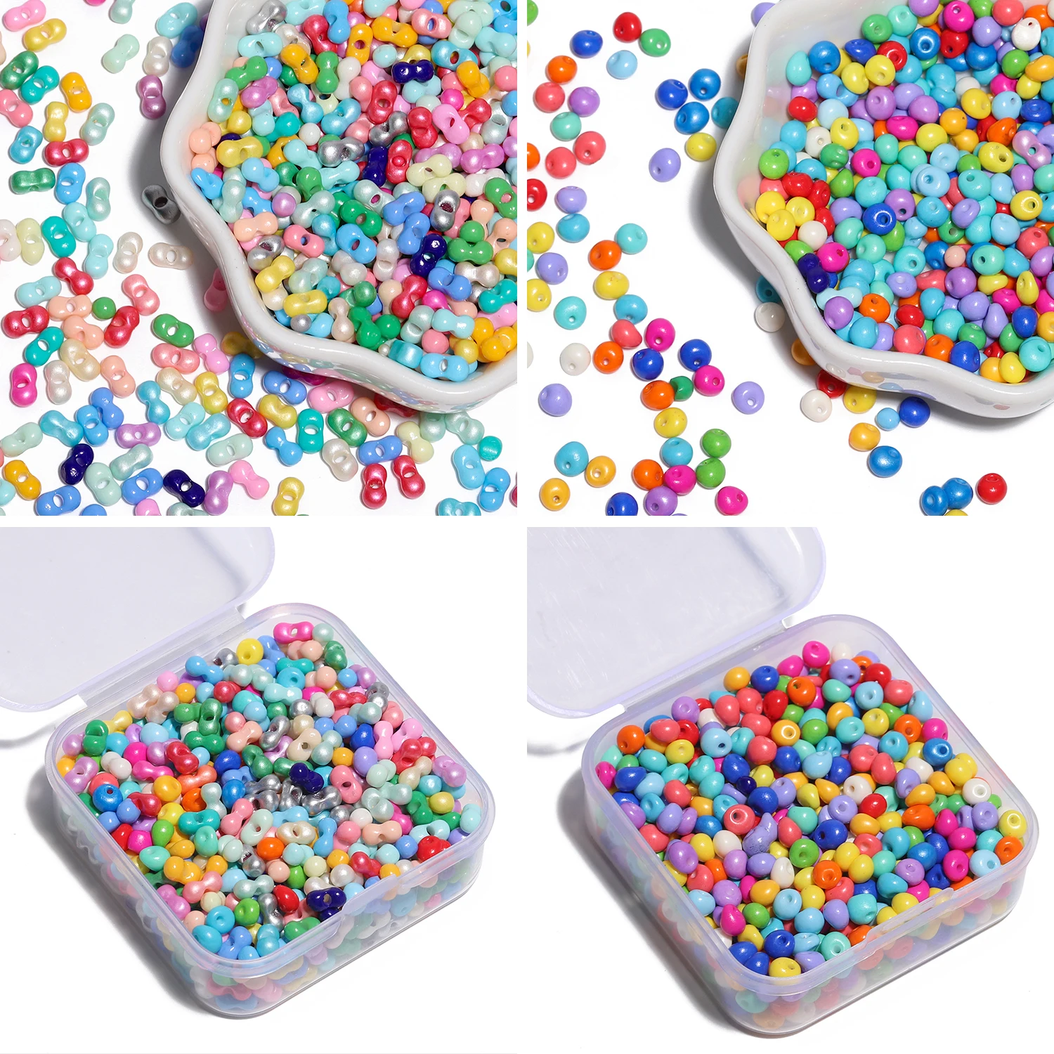 Rodada Grânulos De Semente De Vidro para Fazer Jóias, Forma De Amendoim, Bonito Solto Grânulos De Espaçador para DIY Pulseira e Colar, Alta Qualidade, 350 PCs por Caixa, 400PCs por Caixa