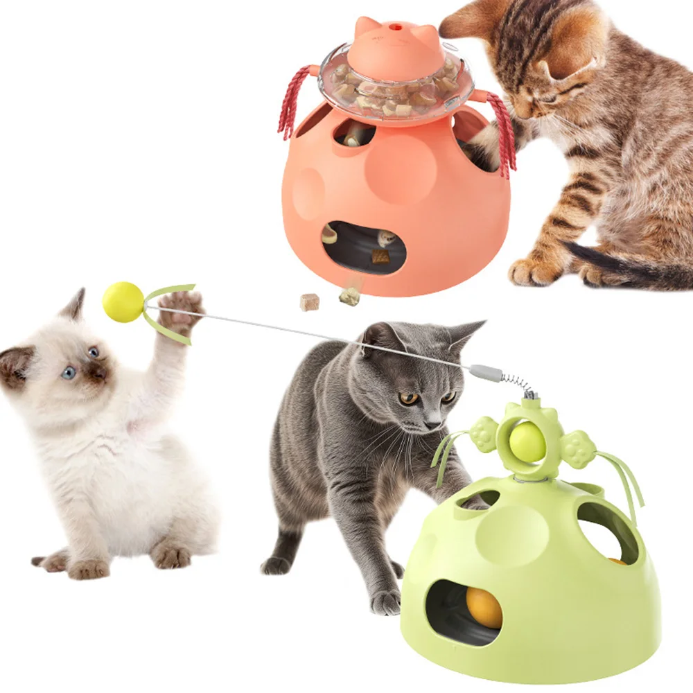 

Multi-functional Cat Toys: Ball Chaser, Spinning Toy ,Treat Dispenser & Feather Wand | Anti-Boredom Puzzle Toy for Cats