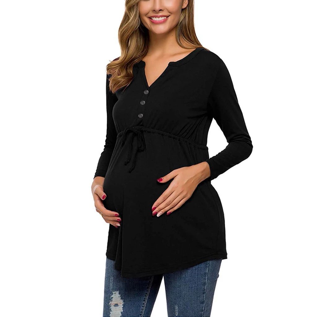 Frauen Mutterschaft Langarm Einfarbig Stillen Tops T-shirt Für Stillen – Detail 12