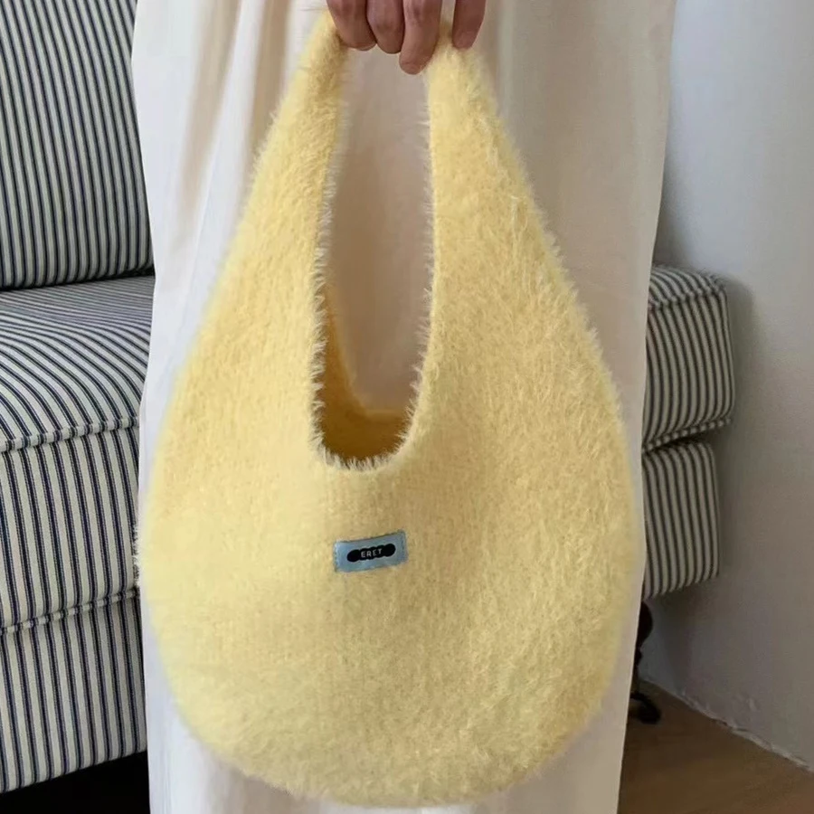 bolsa-feminina-de-pelucia-novo-saco-amarelo-peludo-outono-inverno-uso-diario-grande-capacidade-de-malha-ao-ar-livre-compras-simples-saco-portatil