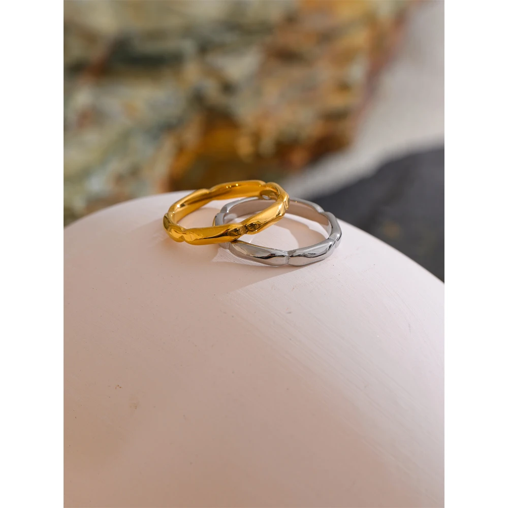Yhpup 316L Stainless Steel Metal Casting Thin Minimalist Ring 18K PVD Plated Trendy Versatile Daily Jewelry Tarnish Resistant