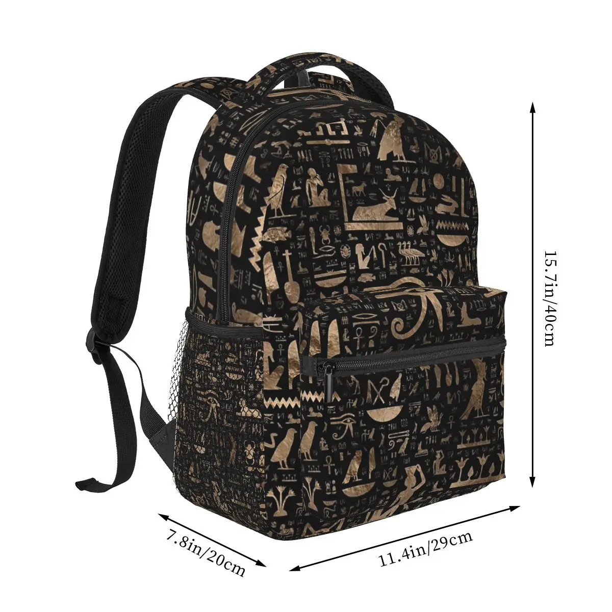 Ancient Egyptian Hieroglyphs - Black And Gold Backpacks Boys Girls Bookbag School Bags Cartoon Travel Rucksack Shoulder Bag