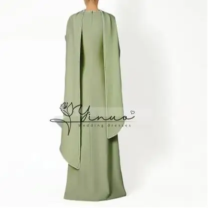 Customized Green Wedding Guest Dresses for Women 2025 O Neck Full Sleeves Modest Formal Party Gowns Long Pearls Shawl Evening Dr