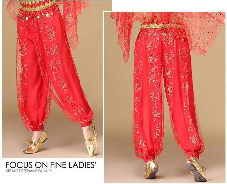 Pantaloni di danza del ventre per performance di danza del ventre Pantaloni di chiffon per le donne Garza di fiori Costume da spettacolo di danza indiana femminile