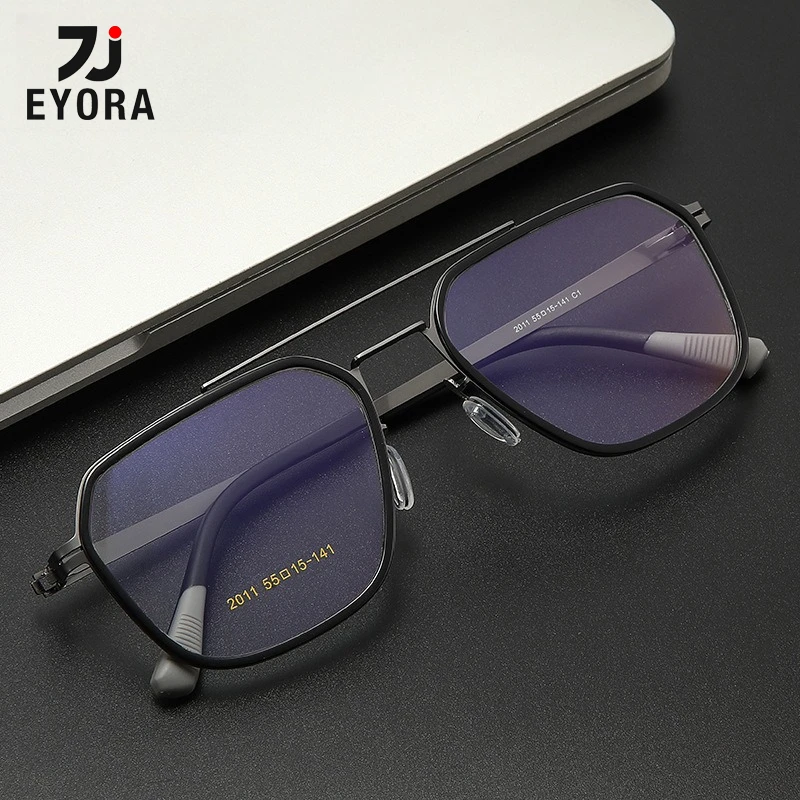 

EYORA Retro Double-bar Ultralight Men Reading Glasses Anti Blue Ray Myopia and Hyperopia Photochromic Prescription Eyewear Lens