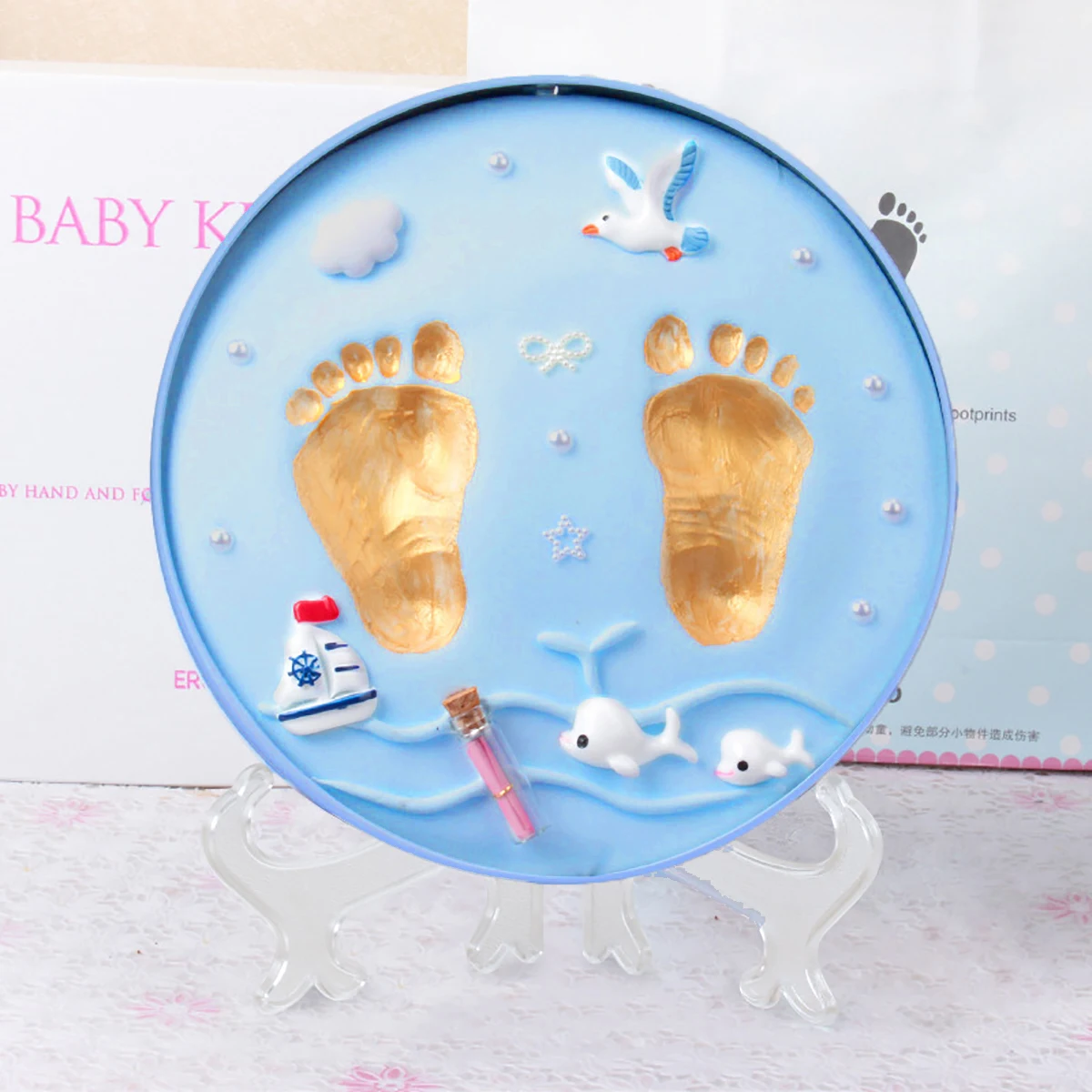 One hundred days, one month, one year gift for newborns, hand-foot prints, mud and fetal hair souvenirs, diy baby footprints