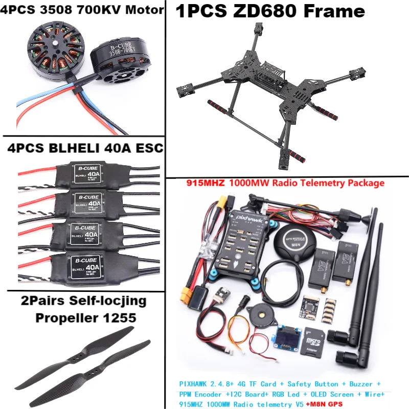 Nouveau ZD680 PIXHAWK2.4.8 M8N entièrement en Fiber de carbone hexa-rotor bras pliable Kit de cadre d'hexacopter pour Copter avec train d'atterrissage inflodable