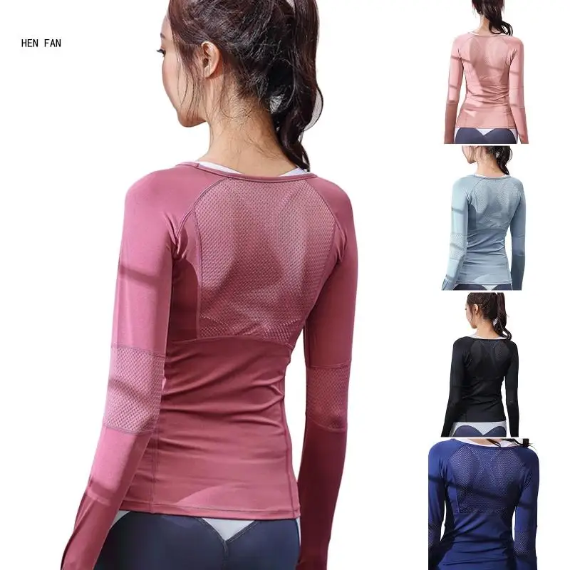 Women Yoga T-shirts Solid Sportswear Tops Long Sleeve Running Shirt Quick Drying M89D