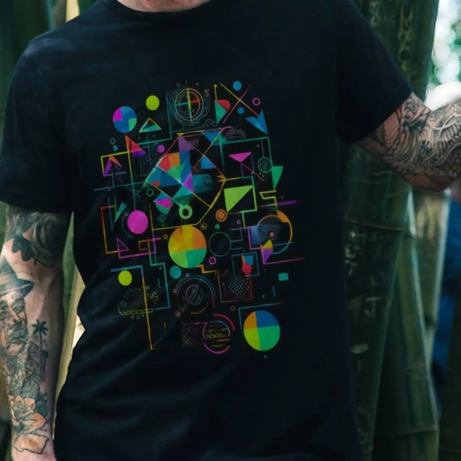 Abstract Geometric Art T shirt Colorful Vector Design Cotton vintage Washed designer clothes streetwear homme fashion Stylish