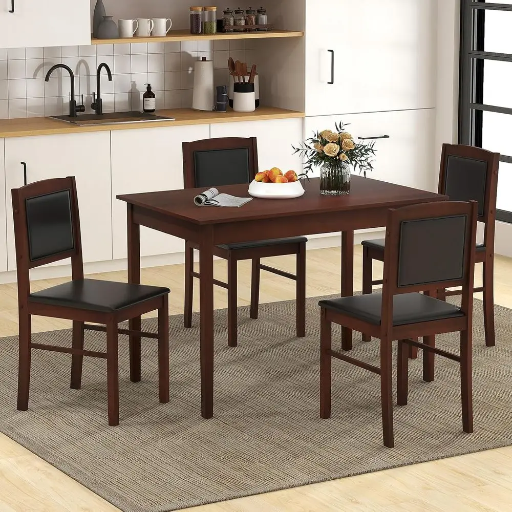 

Solid Wood 5-Piece Dining Set with Padded Seats and Backrests, Suitable for Kitchen, Dining Room, or Breakfast Nook in Brown