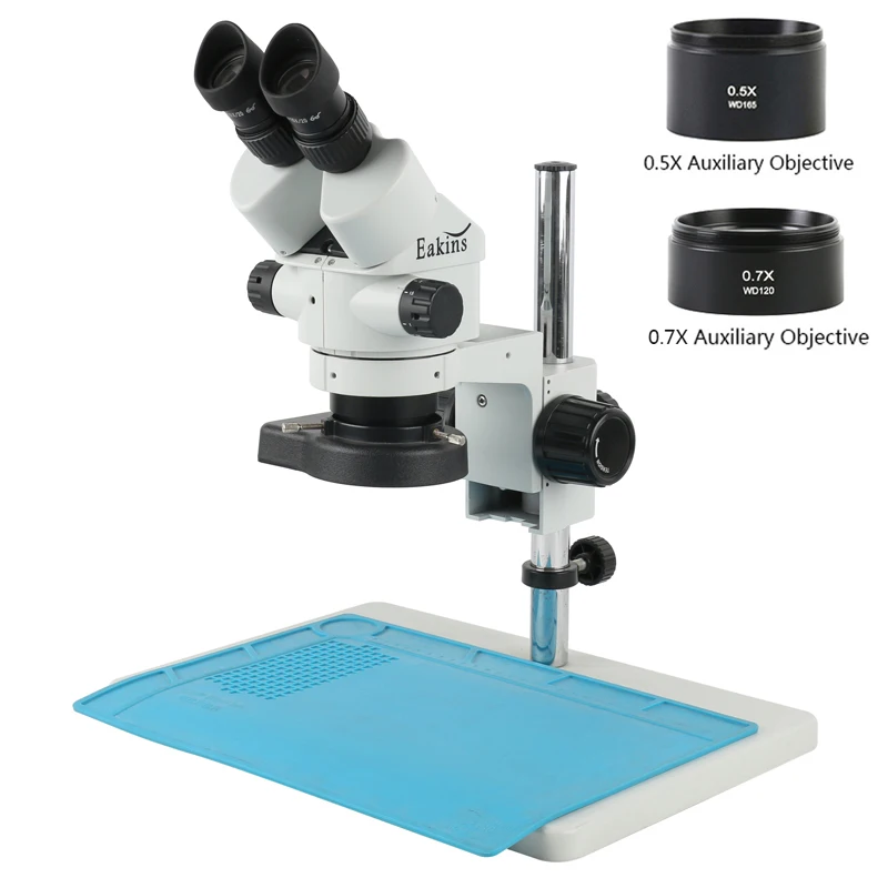 Industrial Lab Jewelry Phone PCB Soldering Zoom 7X 90X Stereo Binocular Microscope Set + 0.5X 2.0X 1.0X Auxiliary Objective Lens