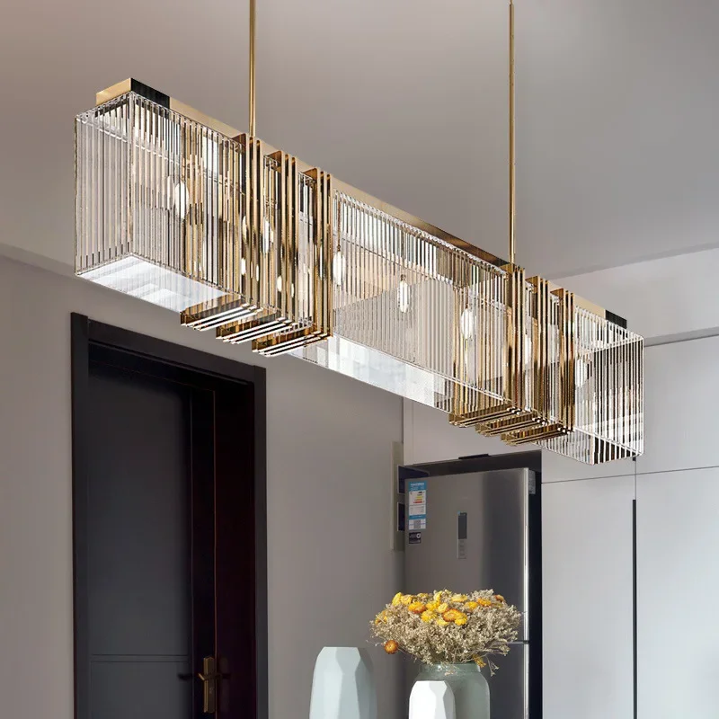 American Modern Luxury Steel Led Pendant Lights Dining Room Gold Lustre Straight Hanging Lamp Deco Indoor Lighting Fixtures Lamp
