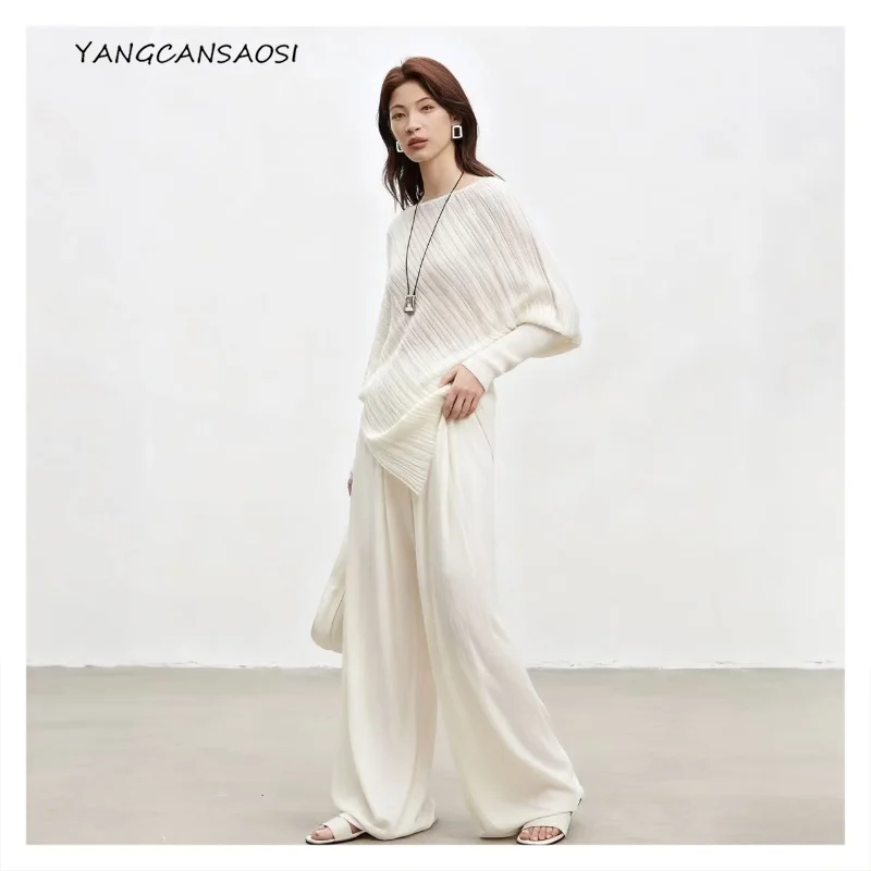 

2025 Women's Fashion Early Autumn New Lazy Style One Neck 32% Wool Batwing Sleeve Solid Color Irregular Loose Hoodie