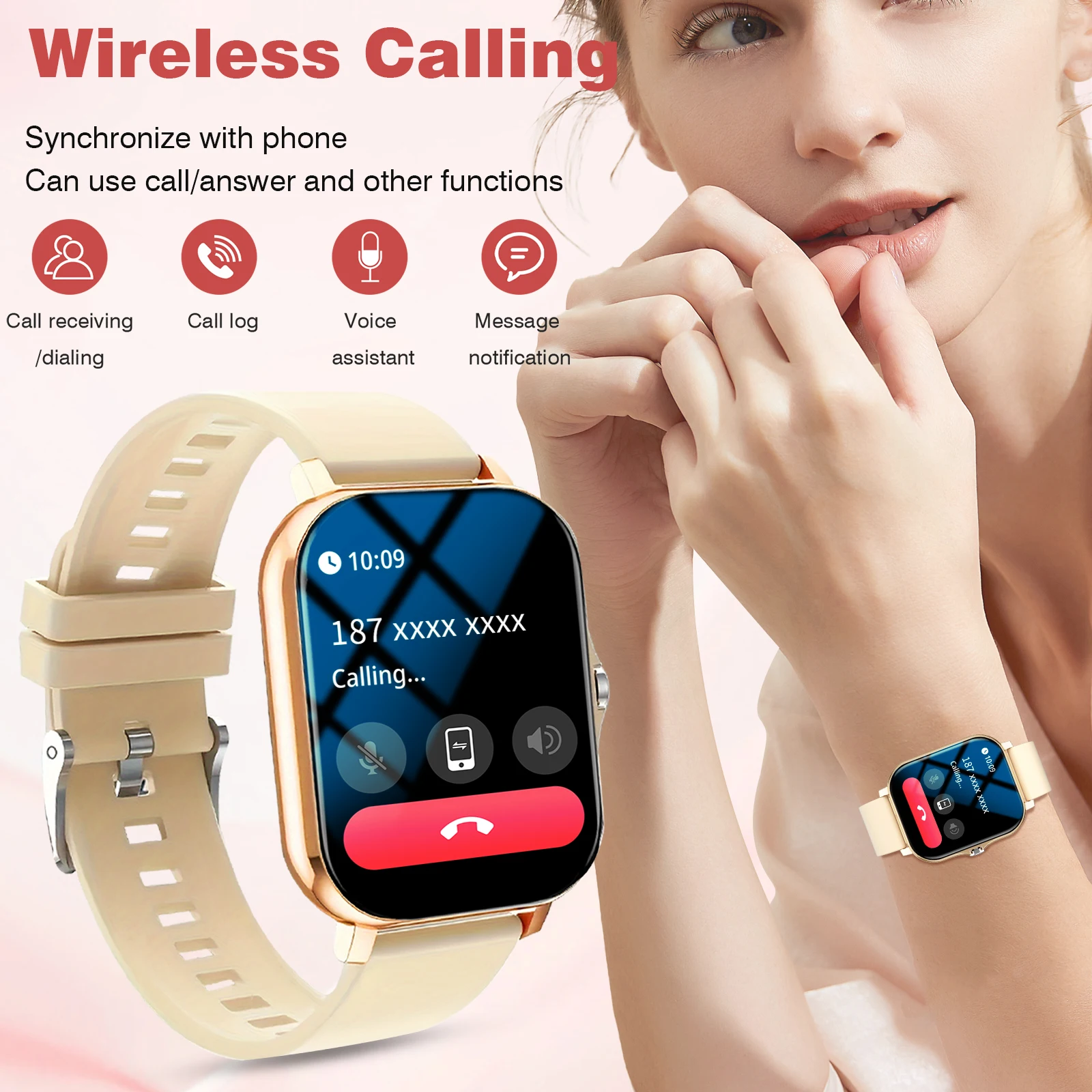 Reloj inteligente inalámbrico para mujer, llamadas Bluetooth, modo multideporte, compatible con Android y iPhone