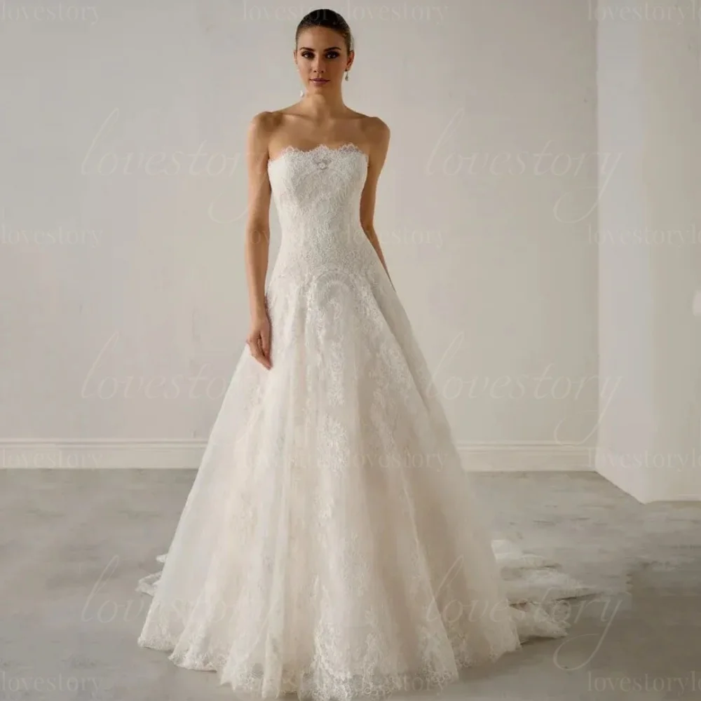 Wedding Dresses Customized Strapless Lace Bridal Gowns A Line Luxury Bride Robe Classic Gorgeous vestido de novia