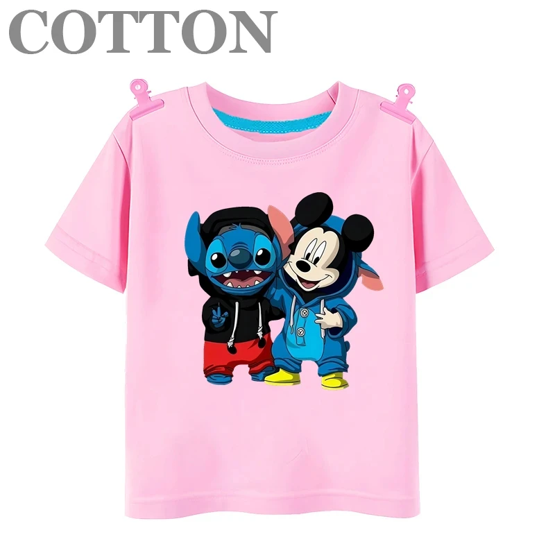 Disney cartoon character pattern summer fashion cotton children's T-shirt multi-round neck short sleeve printed pattern clothing