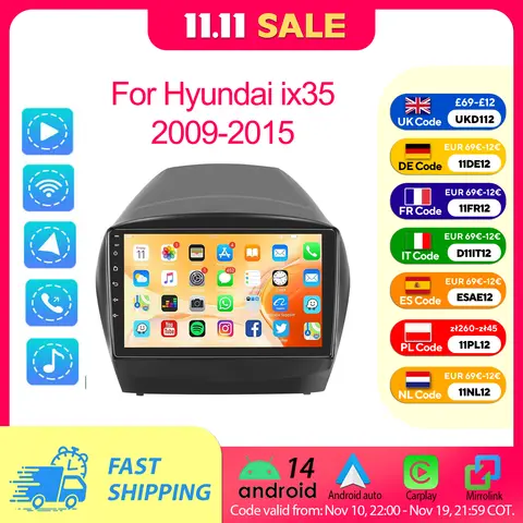 ESSGOO 9" 2 DIN Touchscreen Android 14 Autoradio GPS Navigation Für Hyundai ix35 2009-2015 Wireless CarPlay Android Auto Lenkradsteuerung USB Wifi Bluetooth FM RDS Mirror Link Split-Screen