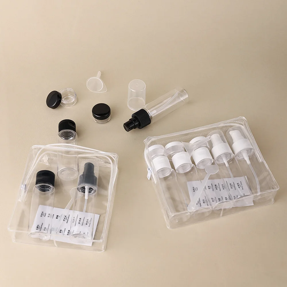 6/8 Pcs 50ml Travel Bottle Set Black/White Refillable Toiletry Kit with Spray Lotion Mini Jars Funnel Dropper Carry Case