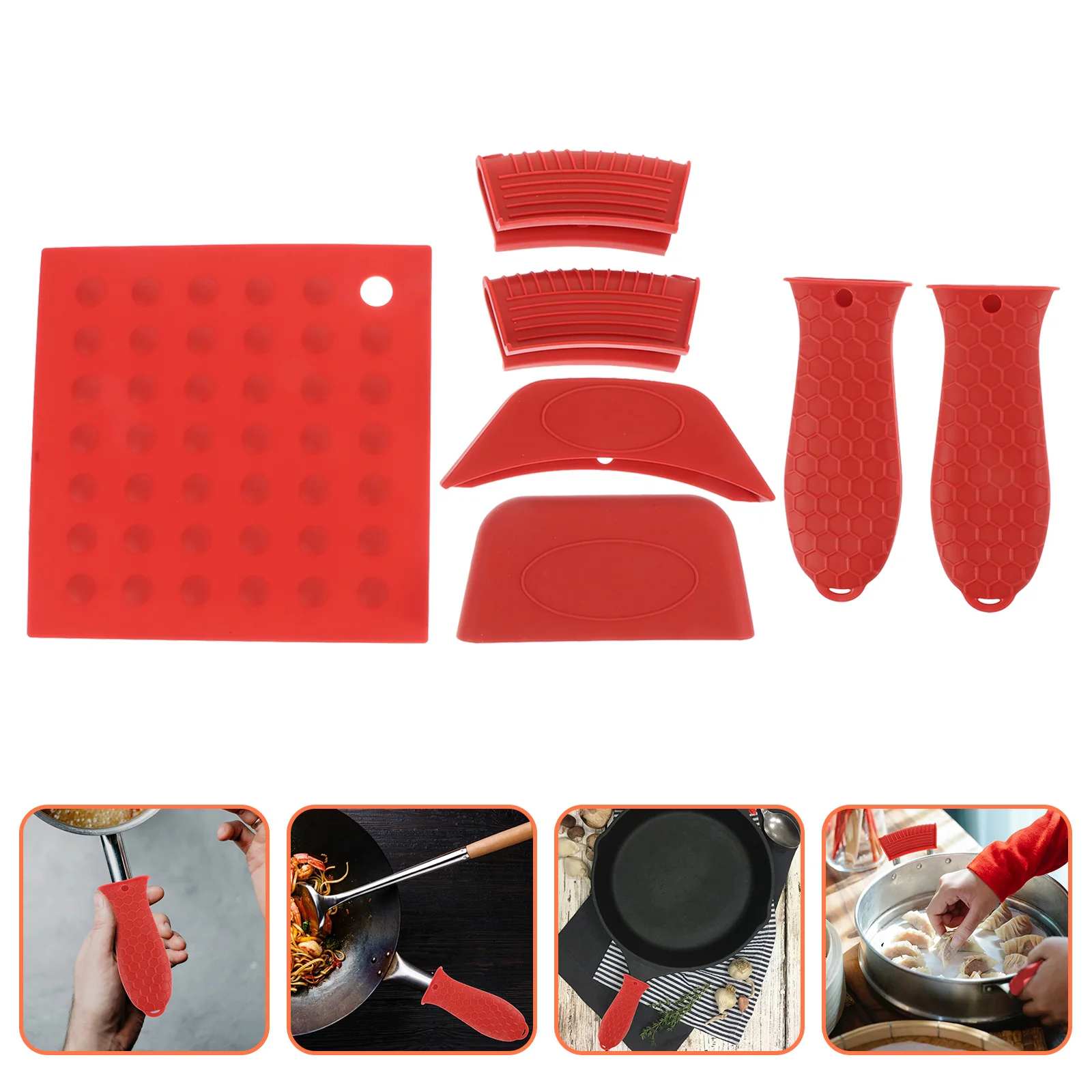 

7 pcs Silicone Pot Covers Heat Insulation Anti-Scald Non-Slip Lightweight Fry Pan Handle Sleeve Wok Grip Protector Sturdy Cover