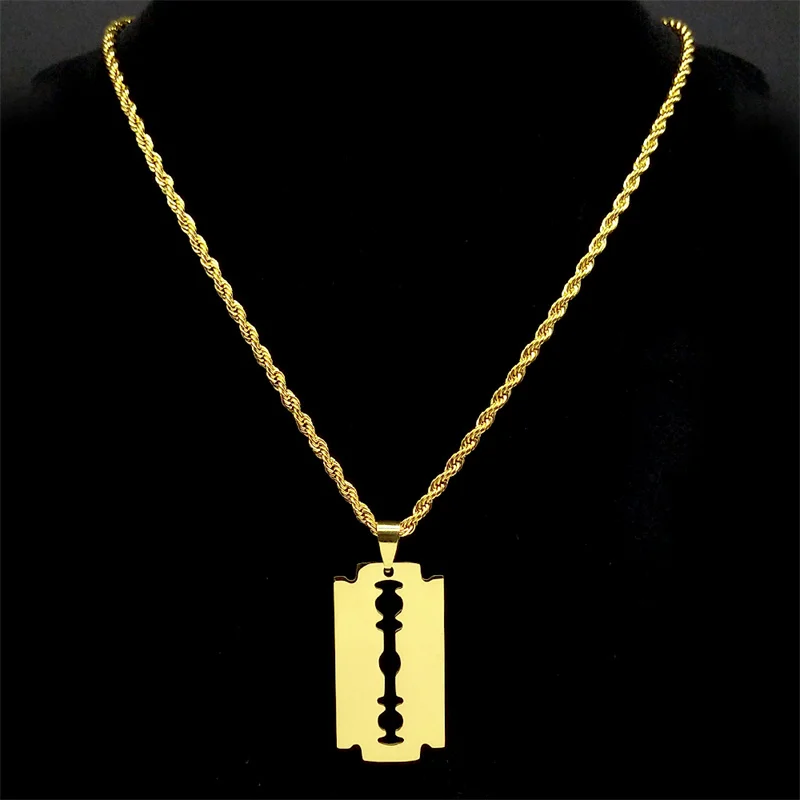Fashion Stainless Steel Blade Necklaces Gold Color Long Necklace Jewellery For Women or Men collares largos de moda  N445S01